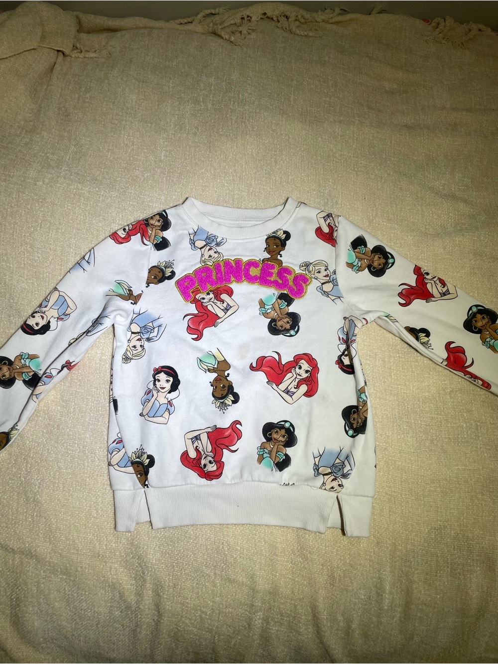 Disney White Girls' Princess Graphic Crewneck Sweatshirt with Pink  size 6